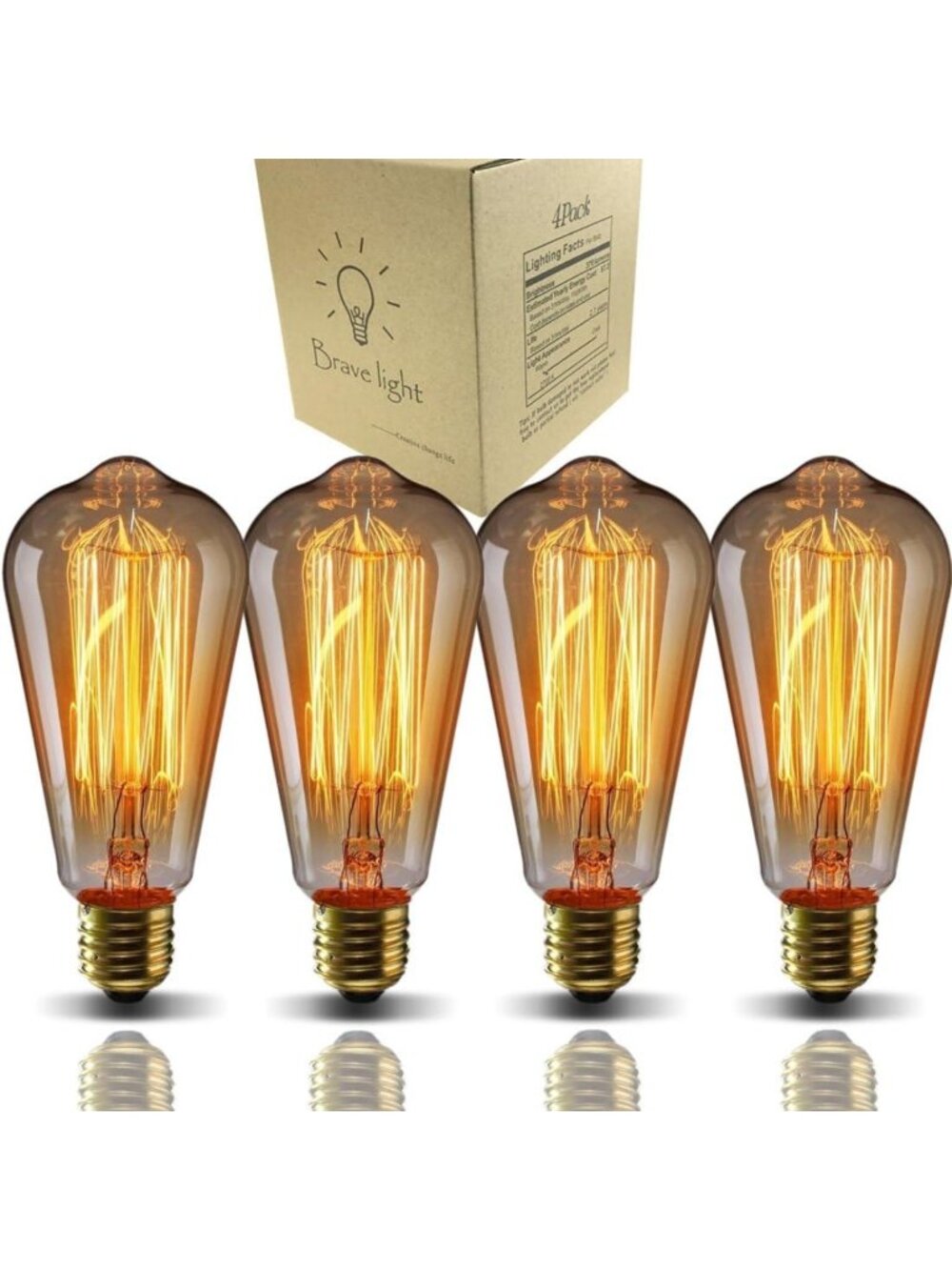 Vintage Edison Light Bulbs, 40W ST64 Warm Dimmable Filament, Antique Decor, 4
